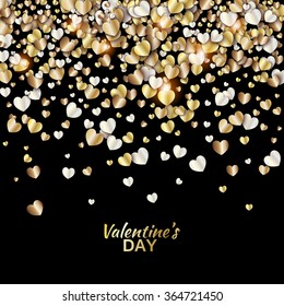 Vector pattern with gold hearts on black background. Valentines day illustration