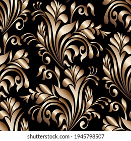 Vector pattern with gold ornament.Elegant ornament of gold color on a black background in a seamless pattern.