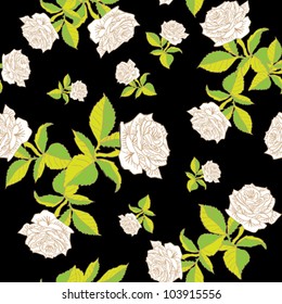 vector pattern golden roses on black background