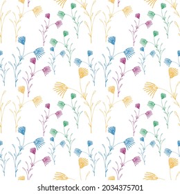 Vector pattern graceful twigs with fan flowers. For printing on fabric.