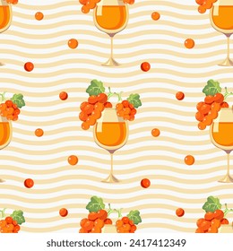 vector pattern grapes, leaves, glass, wine