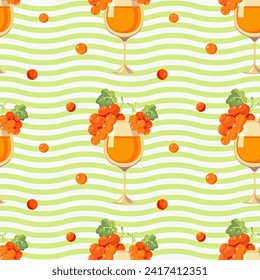 vector pattern grapes, leaves, glass, wine
