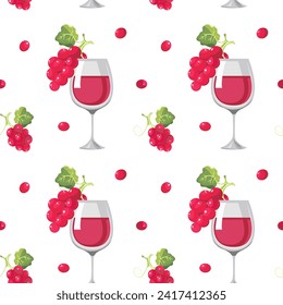 vector pattern grapes, leaves, glass, wine