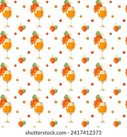 vector pattern grapes, leaves, glass, wine