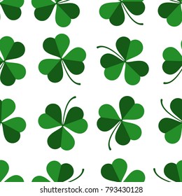 Vector pattern with green clover leaves on the transparent background . texture of green Shamrock for holiday Saint Patricks day