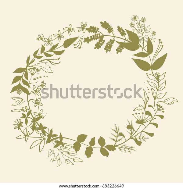 Vector Pattern Green Floral Wreath Frame Stock Vector Royalty Free 683226649