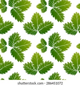 Vector pattern with green leafs and branches of clambering plant. Garden and park theme.