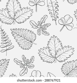 Vector pattern with green leafs and branches of clambering plant. Garden and park theme.