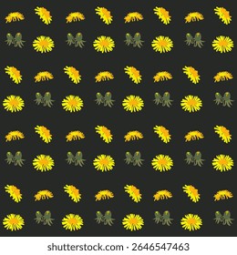 Vector pattern of green leaves of a grassy dandelion plant. Summer mood of nature. The earth is covered with leaves. For eco-design of textiles, packaging, backgrounds.