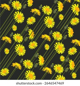 Vector pattern of green leaves of a grassy dandelion plant. Summer mood of nature. The earth is covered with leaves. For eco-design of textiles, packaging, backgrounds.