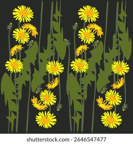 Vector pattern of green leaves of a grassy dandelion plant. Summer mood of nature. The earth is covered with leaves. For eco-design of textiles, packaging, backgrounds.