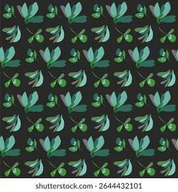 Vector pattern of green leaves of a herbaceous plant. Summer mood of nature. The earth is braided with leaves. For eco design of textiles, packaging, backgrounds.