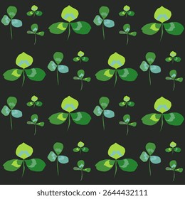 Vector pattern of green leaves of a herbaceous plant. Summer mood of nature. The earth is braided with leaves. For eco design of textiles, packaging, backgrounds.