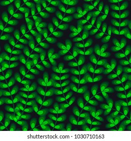 Vector pattern of green leaves on a dark background. Dark Green leaves texture