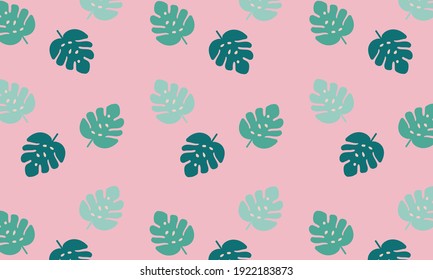  Vector Pattern with Green Monstera tropical leaf.