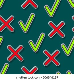 Vector pattern with green and red label checkmarks