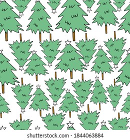 Vector pattern with green trees on a white background.