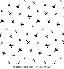 A vector pattern with grunge crosses arranged in a chaotic and random fashion. This handcrafted design is suitable for textiles, posters, cards
