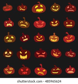 vector pattern for Halloween holiday with bright pumpkins lanterns geometrical square flat design on black background