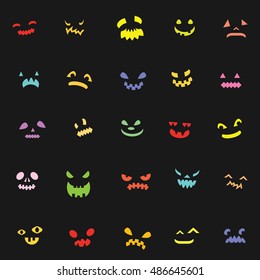 vector pattern for Halloween holiday with glowing scary faces in darkness 