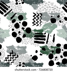 Vector pattern with hand drawn abstract elements. Memphis style.