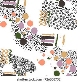 Vector pattern with hand drawn abstract elements. Memphis style.