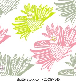 Vector pattern with hand drawn birds on white background