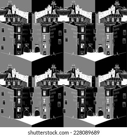 Vector pattern with hand drawn buildings