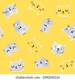 Vector pattern with hand drawn cat faces. Cute doodle cat  characters. Seamless children print in scandinavian style.