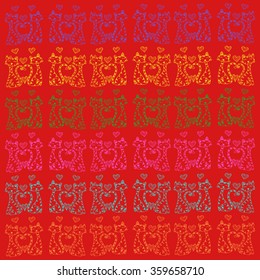 vector pattern of hand drawn cats and hearts