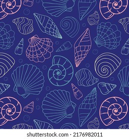 Vector pattern with hand drawn colorful seashells. Beautiful marine design elements, perfect for prints and patterns.