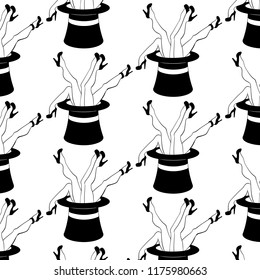 Vector pattern and hand drawn creative illustration legs in top hat   Template for card  banner  print for t  shirt  pin  badge  patch 