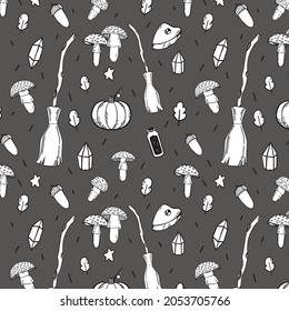 Vector Pattern with hand drawn doodle halloween symbols.