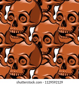 Vector pattern with hand drawn illustration of human skull. Template for card, poster. banner, print for t-shirt, pin, badge, patch.