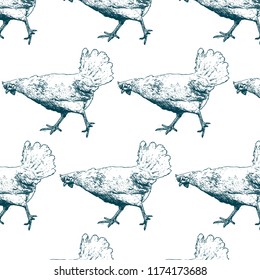 Vector pattern with hand drawn illustration of chicken isolated. Template for card, poster, banner, print for t-shirt, pin, badge, patch.