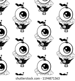 Vector pattern with hand drawn illustration of air balloon with human heart isolated . Creative tattoo artwork. Template for card, poster, banner, print for t-shirt, pin, badge, patch.