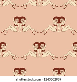 Vector pattern with hand drawn illustration of women in swimsuit . Template for card, poster, banner, print for t-shirt, pin, badge, patch.