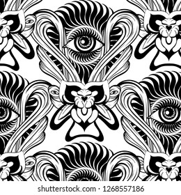 Vector pattern with hand drawn illustration of flower with human eye . Template for card, poster, banner, print for t-shirt, pin, badge, patch.