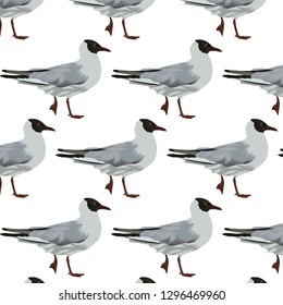 Vector pattern with hand drawn illustration of seagulls isolated. Creative artwork. Template for card, poster. banner, print for t-shirt, pin, badge, patch.