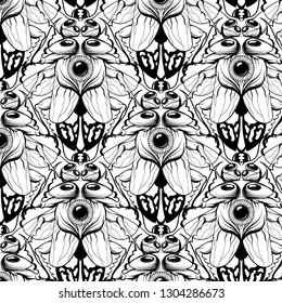 Vector pattern with hand drawn illustration of beetle isolated. Creative tattoo artwork. Template for card, poster. banner, print for t-shirt, pin, badge, patch.