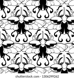 Vector pattern with hand drawn illustration of beetle with wings isolated. Creative tattoo artwork. Template for card, poster. banner, print for t-shirt, pin, badge, patch.