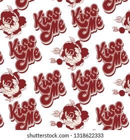 Vector pattern with hand drawn illustration of flower and lettering. Template for card, poster. banner, print for t-shirt, pin, badge, patch.