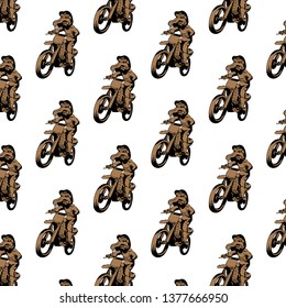 Vector pattern with hand drawn illustration of motorcyclist with screaming mouth instead head . Template for card, poster. banner, print for t-shirt, pin, badge, patch.