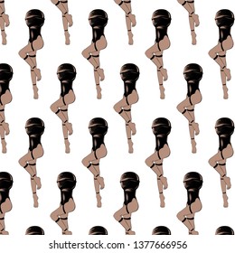 Vector pattern with hand drawn illustration of woman with microphone instead head . Template for card, poster. banner, print for t-shirt, pin, badge, patch.