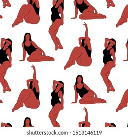 Vector pattern with  hand drawn illustration of fat women in swimsuits.  Creative tattoo artwork. Template for card, poster. banner, print for t-shirt, pin, badge, patch.