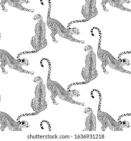 Vector  pattern with hand drawn  illustration of cheetah  isolated. Creative tattoo artwork. Template for card, poster, banner, print for t-shirt, label,  patch.