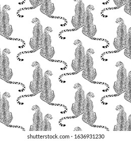 Vector pattern with hand drawn  illustration of cheetah  isolated. Creative tattoo artwork. Template for card, poster, banner, print for t-shirt, label,  patch.
