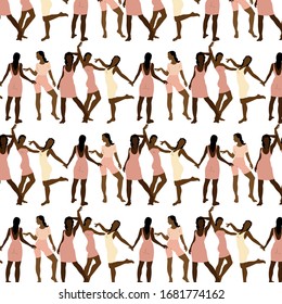 Vector  pattern with hand drawn illustration of girls .  Creative artwork. Template for card, poster, banner, print for t-shirt, pin, badge, patch.