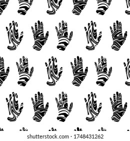 Vector pattern with  hand drawn illustration of human hands. Template for card, poster, banner, print for t-shirt, pin, badge, patch.