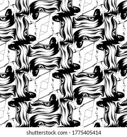 Vector pattern with hand drawn illustration of surrealistic girls.  Template for card, poster, banner, print for t-shirt, pin, badge, patch.